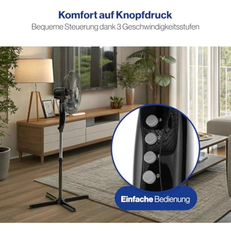 Clatronic VL 3603 S Standventilator 40 cm Durchmesser, oszillierend, 3 Geschwindigkeitsstufen, Neigungswinkel verstellbar, schwarz – Bild 5