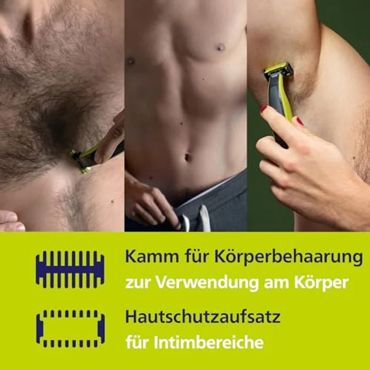 Philips OneBlade QP2630-30 Präzisions Trimmer, Bartschneider, Rasierer abwaschbar Schwarz, Grün, Silber – Bild 6