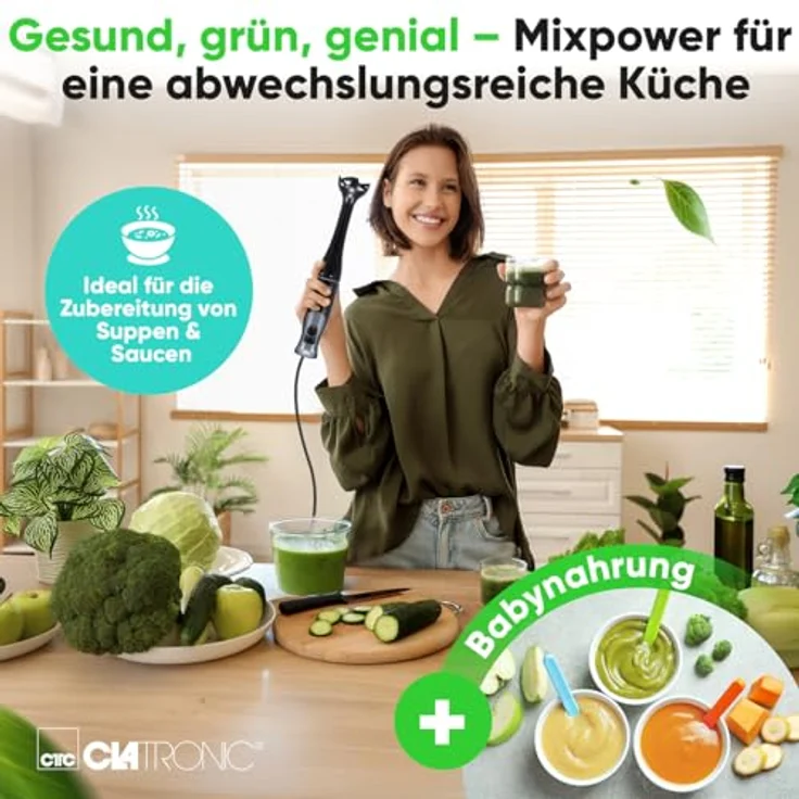 CLATRONIC Stabmixer SM 3824, Edelstahl-Mixstab für Smoothies, Turbo-Mode, 350 Watt, BPA-frei – Bild 6