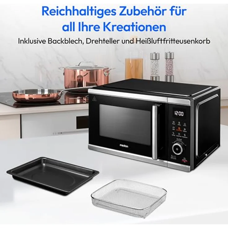 Medion MD 11499 Mikrowelle mit Grill und Heißluftfritteuse 25L, Mikrowelle, Schwarz, Silber – Bild 5
