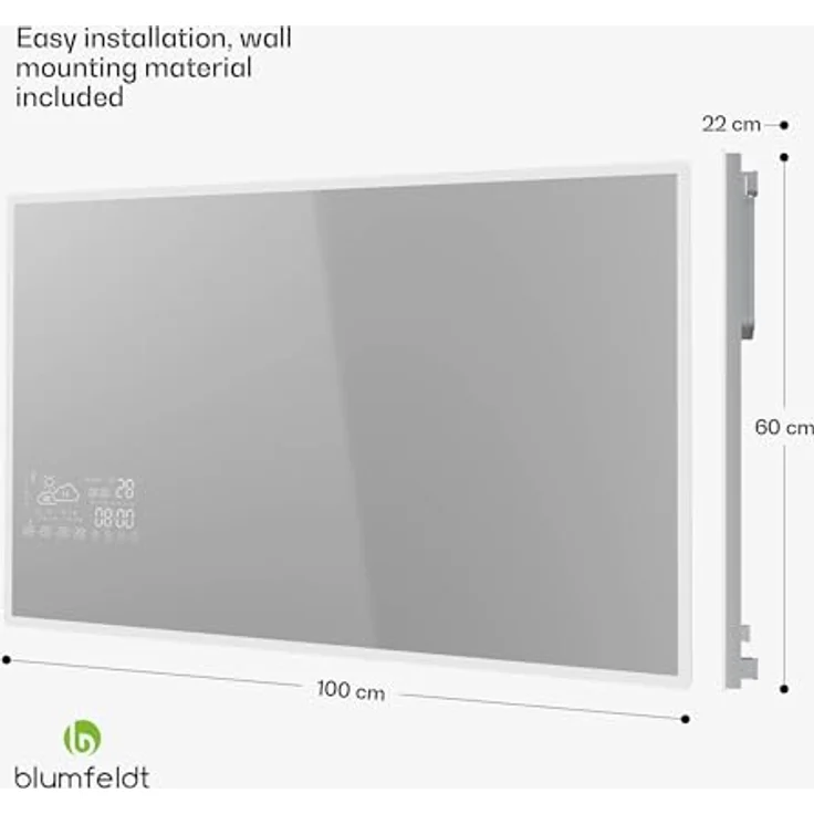 Blumfeldt Infrared Heater Smart Mirror, Infrarotheizung mit 500 W, App Steuerung, IP44, schwarz – Bild 8