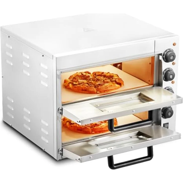 VEVOR Kommerzieller Pizzaofen FY-EP-2, elektrischer Edelstahl-Pizzaofen mit 2-lagigem Design, 16 Zoll und präziser Temperatursteuerung, Silber – Bild 1