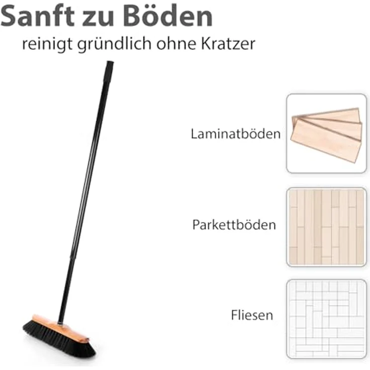 BigDean Kehrgarnitur 2 Stück Zimmerbesen, 150 cm ausziehbar, Rosshaar Borsten, für empfindliche Böden, ergonomisch und platzsparend, Made in Germany – Bild 6
