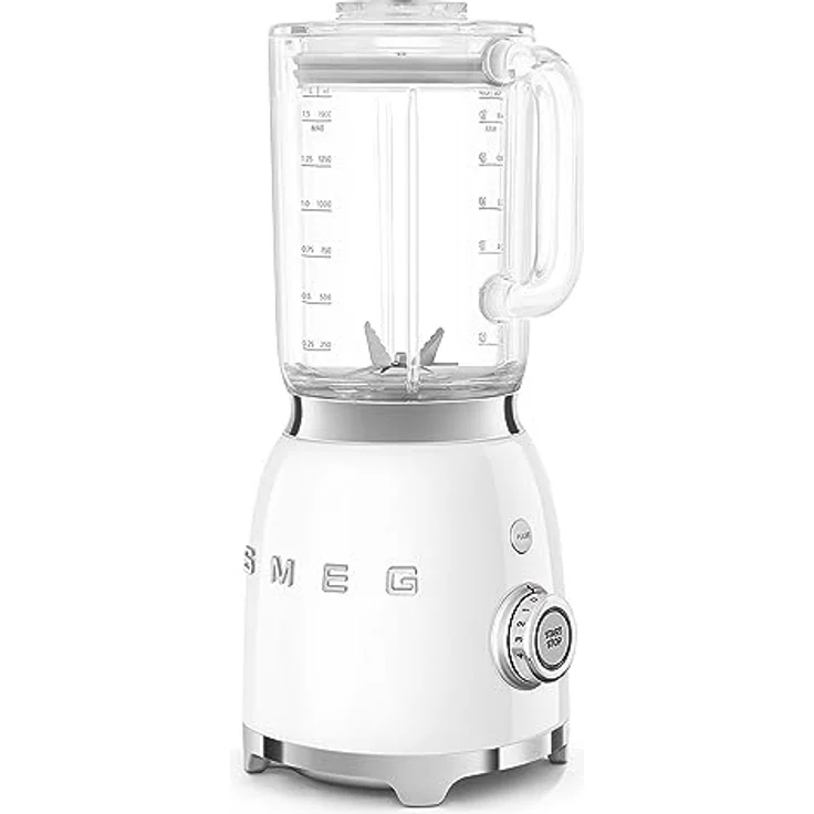SMEG, BLF03WHEU, 1,5 l Standmixer, 4 -Geschwindigkeitsstufen, 4 Automikprogramme, Abnehmbare Doppelklinge, Deckelöffnung transparent mit Dosierkappe, rutschfest, 800W, Weiß – Bild 2