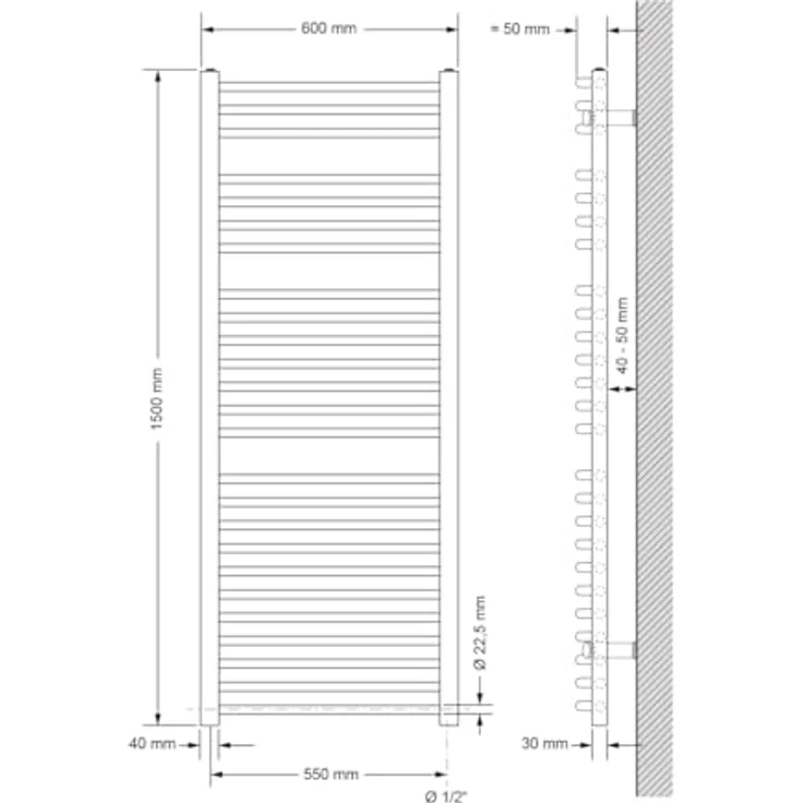 LuxeBath Badheizkörper Sahara 600x1500mm, anthrazit, gebogene Ausführung mit Seitenanschluss, effiziente Wärmeleistung 660 W – Bild 2