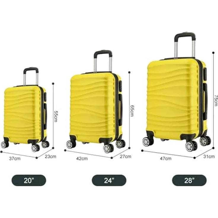 COFI 1453 Reisekoffer Koffer 3 TLG Hartschale Trolley Set Kofferset Handgepäck Gepäck Reisetasche ABS-04 Gelb, Hochwertige Hartschalen Reisekoffer – Bild 2