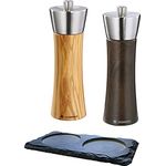 Zassenhaus Set Augsburg 18 cm Salzmühle Olivenholz und Pfeffermühle Nussbaum mit Schiefer-Untersetzer