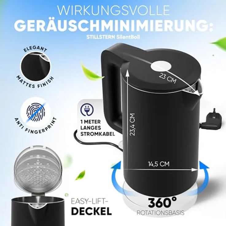 Stillstern Wasserkocher Turbo-Heat "Clarity", 1,7L, doppelwandig, 2200W, Anti-Fingerprint, leise, Edelstahl – Bild 5