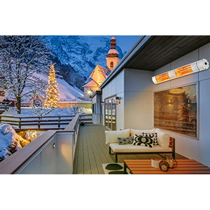 Monzana Infrarot Heizstrahler MZH3000 Goldröhre 3000W 3 Heizstufen Fernbedienung 90° Neigungswinkel Outdoor Wärmestrahler Terrassenheizer Terrassenstrahler Silber – Bild 2