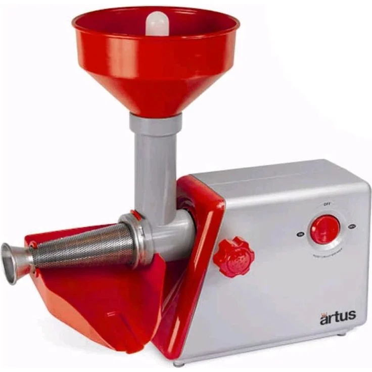 Reber ARTUSS25 Entsafter 250 W, Tisch-Tomatenpresse mit Edelstahlfilter, Rot/Silber