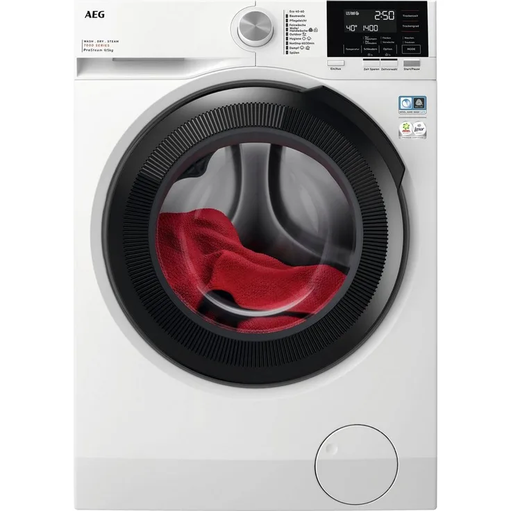 AEG Waschtrockner 7000 LWR759WT, 9 kg Waschen, 5 kg Trocknen, 1600 U/min, mit ProSteam und Aqua Control System, Nachlegefunktion, Weiß