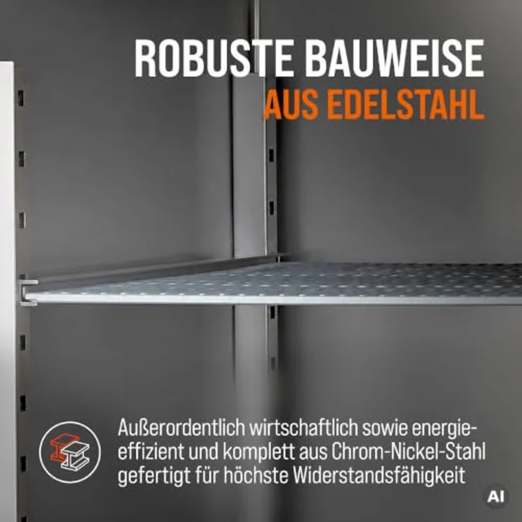 GastroHero Kühlschrank ECO 650 GN 2/1, 605 Liter Volumen, Edelstahl, abschließbar, 3 höhenverstellbare Böden, Touchscreen-Steuerung, Energieklasse A – Bild 7
