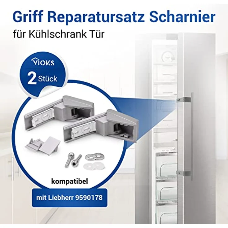 VIOKS 2x Kühlschrank Scharnier Ersatz für Kühlschrank Scharniere Liebherr 9590178 - Scharnier Reparaturset für Liebherr Kühlschrank Türgriff – Bild 2