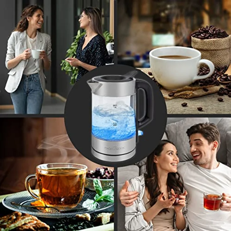 ProfiCook PC-WKS 1229 Glas-Wasserkocher, 1 Liter, Wasserstandsanzeige, LED-Beleuchtung, Kontrollleuchte, silber, schwarz – Bild 6