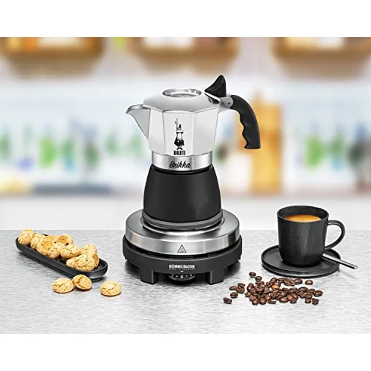 Rommelsbacher Espresso Geschenkset RK 505/K-Mini Kochplatte, 80 mm Ø, stufenlos regelbar, Original Bialetti Moka Kanne, 90 ml, Brühsystem für Crema-Bildung, inkl. 100 g Moka gemahlen, Schwarz/Silber – Bild 4