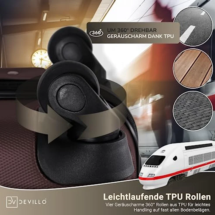 Devillo® Hartschalenkofferset 4tlg. S-M-L-XL in Braun, ABS-Hartschale mit TSA-Zahlenschloss, 4 Rollen, Teleskopgriff, inkl. digitaler Kofferwaage und Gepäckanhängern – Bild 4
