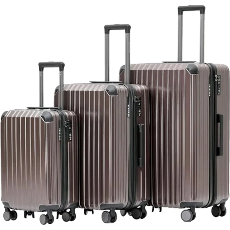 Münicase M816 Reisekoffer, 3tlg. Kofferset mit TSA-Schloss, hartschalig, Teleskopgriff, 4 Rollen, Coffee – Bild 1