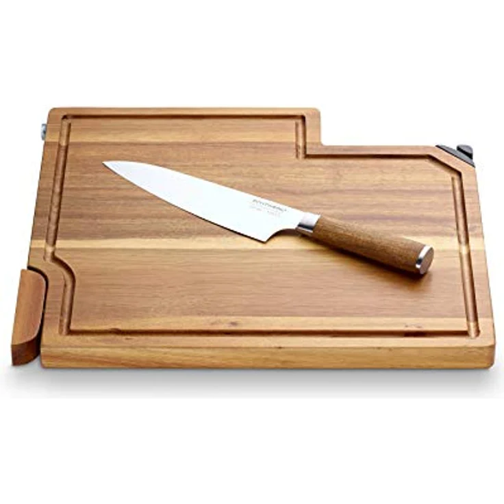 ECHTWERK Echtwerk 3 in 1 Akazienholz Küchenmesser Set mit Messerschärfer und Kochmesser (20cm) - Robustes Schneidebrett für Kochen und Schneiden – Bild 3