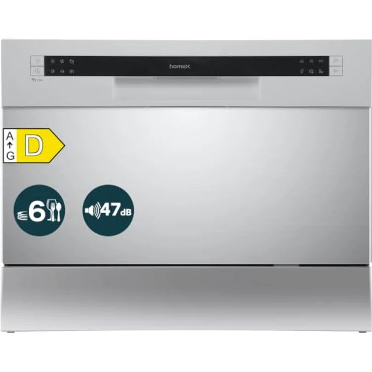 homeX GST6AD-S Mini Geschirrspüler, 6 Programme, AquaStop, für 6 Maßgedecke, Silber – Bild 1