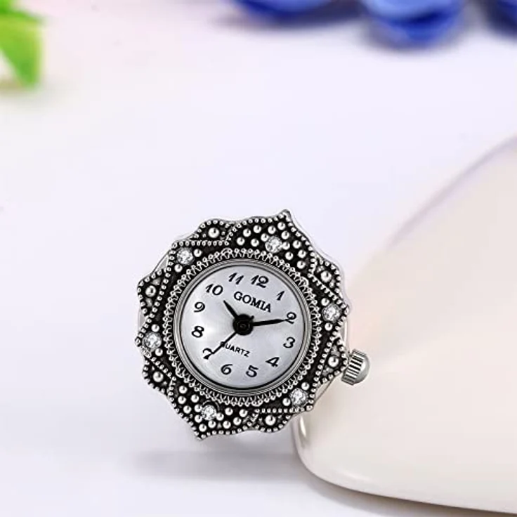 JewelryWe Ringuhr Damen, Analog Quarz, Retro mit Blumenmuster, Edelstahl, Verstellbar, Weißes Zifferblatt, Silber Gehäuse, 3ATM Wasserdicht – Bild 4