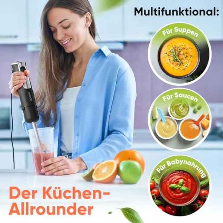Bomann® SM 6082 CB Stabmixer 800 Watt mit Turbo-Funktion, Edelstahlmesser, 12 Stufen für Babynahrung, Suppe, Smoothies, Püree, Sauce – Bild 5