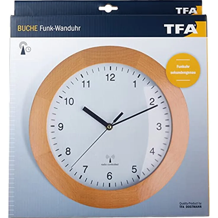 TFA Dostmann Funkwanduhr, Design Wanduhr Holz, aus Buche, zum Hängen, 31cm Durchmesser, braun, 98.1065 – Bild 4