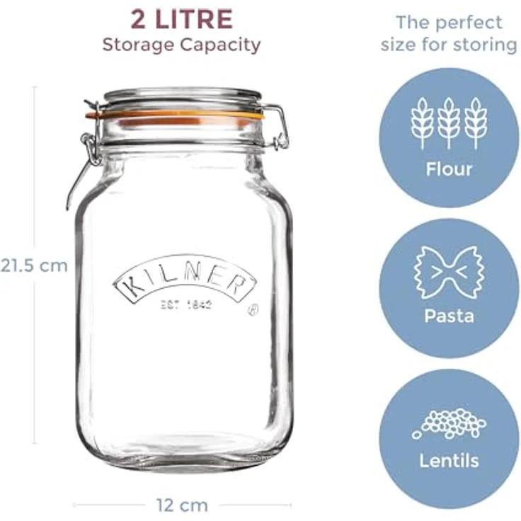 KILNER Einkochglas mit Bügelverschlus 0025.013 quadratisch - zum Einmachen und Konservieren und Aufbewahren, 2 Liter – Bild 6