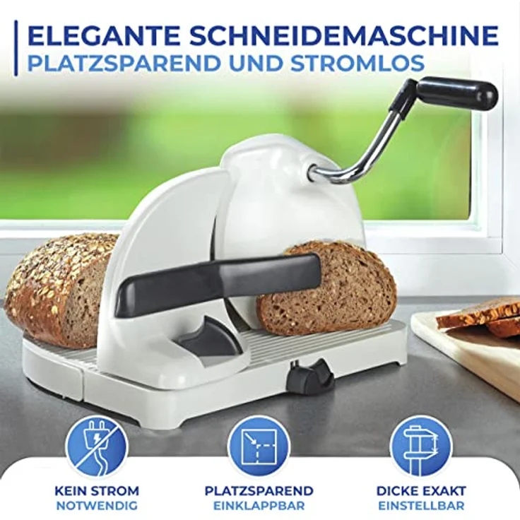 Maximex Brotschneidemaschine mit Handkurbel, silber weiß – Bild 3