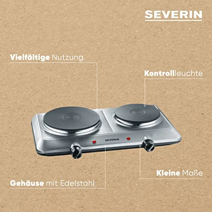 SEVERIN DK 1014 Doppel-Kochplatte (2 Massekochfelder, 1x Ø 15 cm, 1x Ø 18 cm, Stufenlose Temperatureinstellung) edelstahl-schwarz – Bild 4