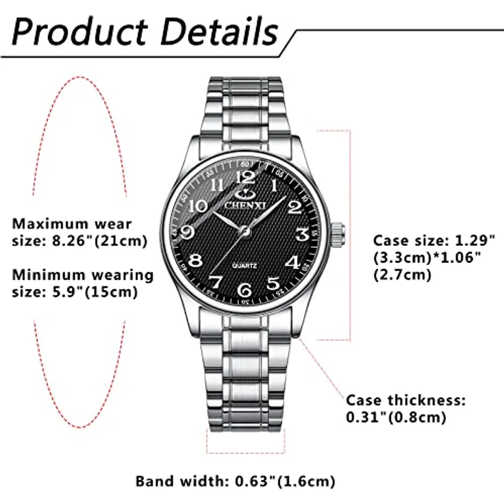 JewelryWe Damen Armbanduhr Analog Quarz, 30M wasserdicht, Edelstahl mit römischen Ziffern und leuchtenden Zeigern, Schwarz – Bild 4