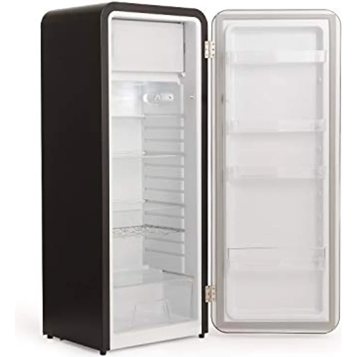 CREATE Retro Fridge 150, Kühlschrank mit Gefrierfach 281L in Schwarz mit rosa-goldenem Griff, 3 Ablagen, Temperaturregelung, 150cm – Bild 5