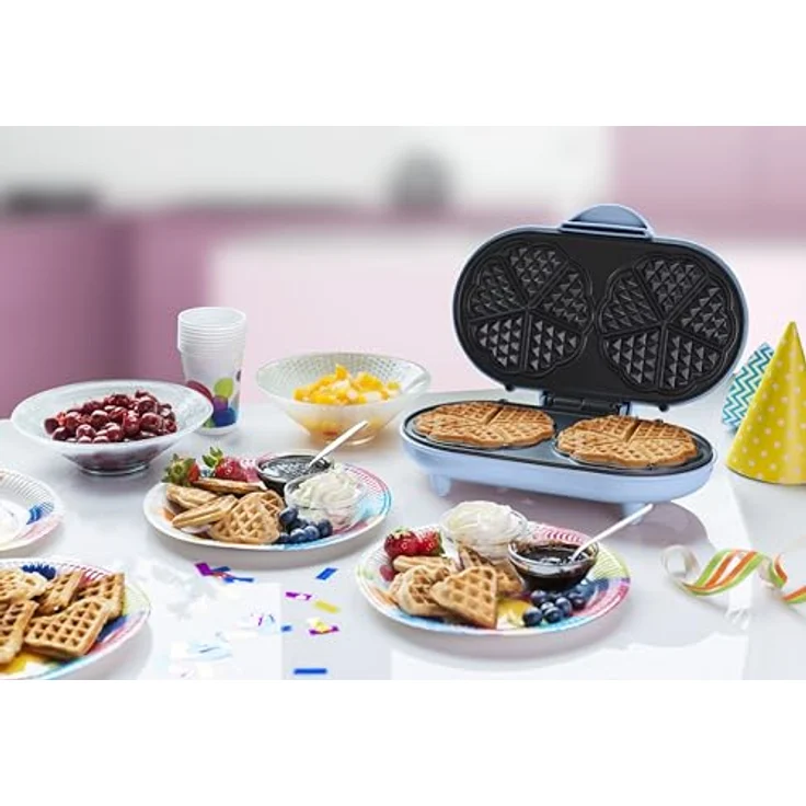 Bestron Doppel-Waffeleisen für klassische Herzwaffeln, Herzwaffeleisen mit Backampel & Antihaftbeschichtung, ideal für Kindergeburtstage, Ostern & Weihnachten, Farbe: Blau – Bild 3