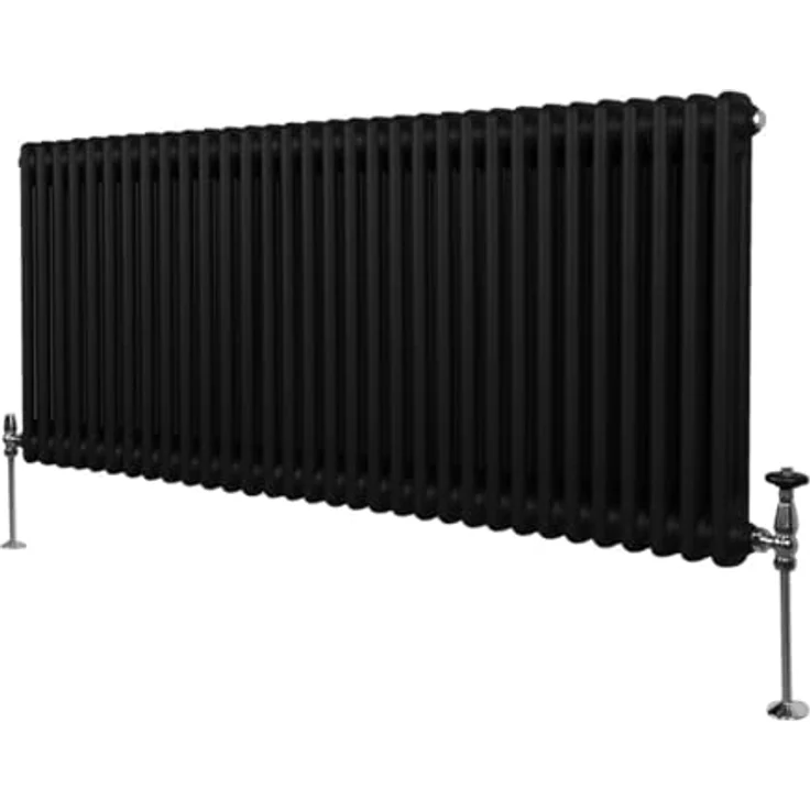 Monster Shop Traditioneller 2-Spalten-Heizkörper 600 x 1462mm, Horizontaler Wandheizkörper aus Matt Schwarz Kohlenstoffstahl mit 6220 BTU Wärmeleistung und Befestigungsset – Bild 1