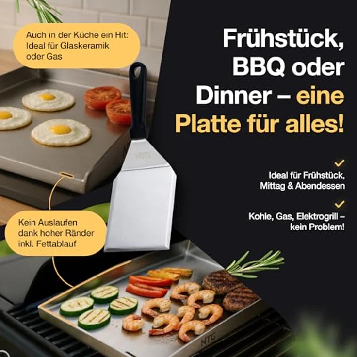 NTG Plancha Grillplatte Edelstahl 40×30 cm, rostfrei, 4 mm dick, inkl. Spachtel, für Gasgrill und Kohle – Bild 4