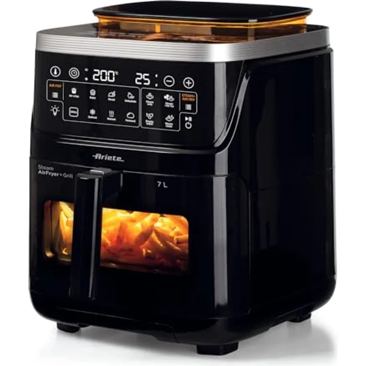 Ariete 4636 Heißluftfritteuse mit Dampf+ Grillfunktion, 1700W, Trocknungsfunktion, 10 Kochfunktionen, transparenter Korb, Timer, Innenbeleuchtung, Schwarz – Bild 2