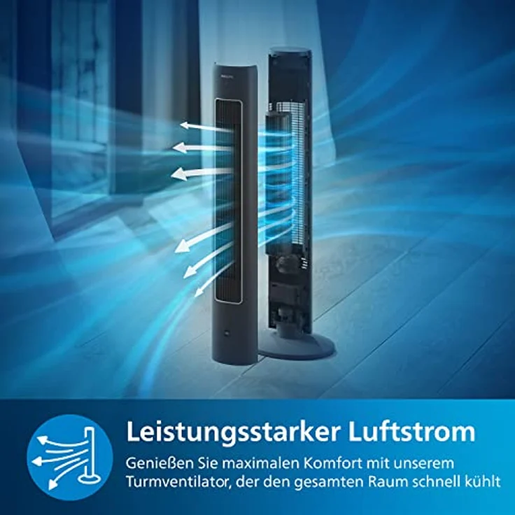 Philips Oszillierender Turmventilator 5000 Serie, 105 cm, Fernbedienung, Timer, 3 Geschwindigkeiten, 3 Modi, 40W, leistungsstarker leiser Luftstrom, geeignet als Aroma-Diffuser, grau (CX5535/11) – Bild 5