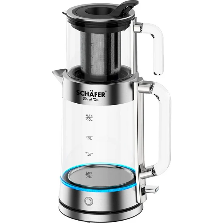 Schäfer Wasserkocher Komplettset Teeliebhaber 2200W Wasserkocher (2,0 L) Teekanne (0,8 L) in elegantem Design