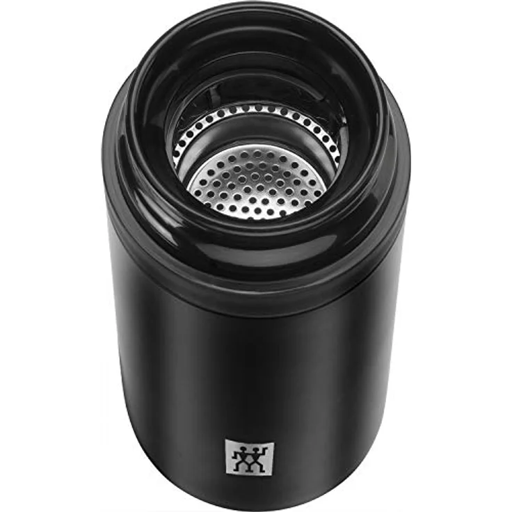 ZWILLING Thermo Thermoflasche, Integrierter Siebeinsatz, Isolierflasche für Tee & Infused Water, Doppelwandisolierung, 420 ml, Höhe: 17,2 cm, Schwarz – Bild 2