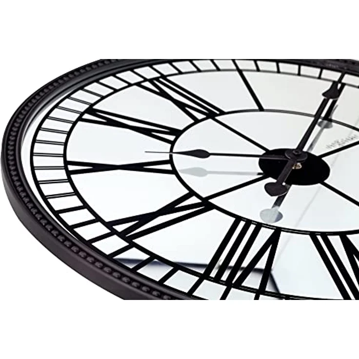 NeXtime XL Designer Wanduhr, Metalluhr, Spiegeluhr, römische Zahlen, 56 cm, schwarz – Bild 4