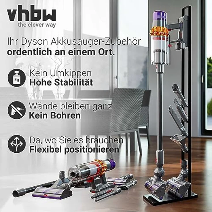 vhbw Staubsaugerhalter kompatibel mit Philips SpeedPro Max FC6813/01 Handstaubsauger Dunkelgrau - Robuste Aufbewahrung mit Bodenplatte und Gummifüßen – Bild 4