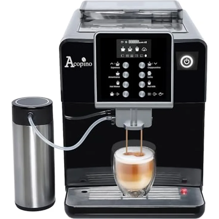 Acopino Kaffeevollautomat Clivia One Touch schwarz /,Espressomaschine mit Milchfunktionen für Kaffeevariationen