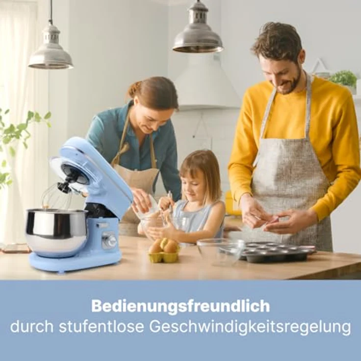 Bomann KM 6030 CB Knetmaschine inkl. transparentem Spritzschutzdeckel mit Nachfüllöffnung, 1100 Watt, 5 Liter, schwenkbarer Multifunktionsarm, blau – Bild 6