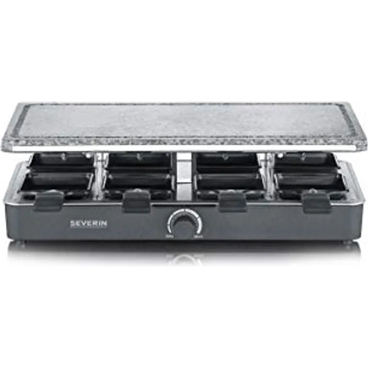 SEVERIN - Raclette-Grill con piedra natural, parrilla eléctrica de sobremesa, raclette para 8 personas, plástico/acero inoxidable. Negro RG 2378