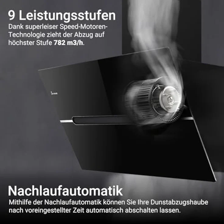 KKT KOLBE ECCO6005SM Dunstabzugshaube 60 cm, 782 cbm/h Umluft Abluft, kopffrei, Wandhaube, Schwarz Glas, Smart WiFi App, RGBW-LED-Beleuchtung – Bild 4