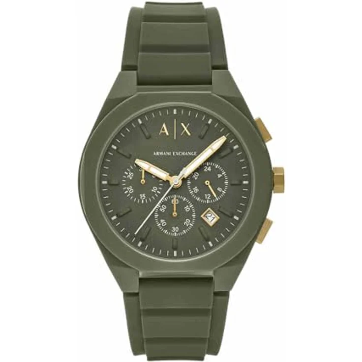Armani Exchange Uhr für Herren, Quarz-Chronograph, 44mm Gehäusegröße, Silikonarmband, Onyx schwarz – Bild 1