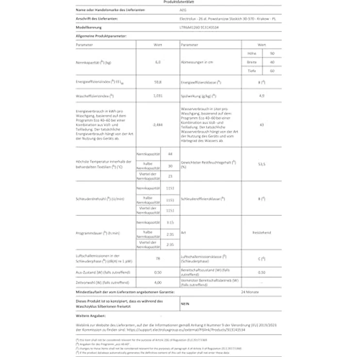 AEG 6000 ProSense® Waschmaschine LTR6N40270 – 7 kg, automatische Anpassung von Zeit, Wasser & Energie, schont Farben & Fasern – Bild 14