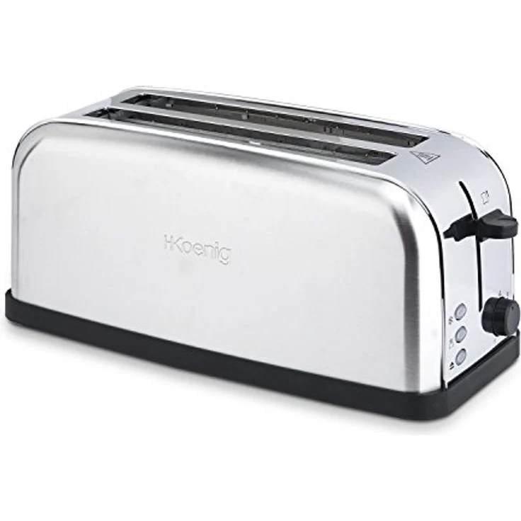 H.Koenig TOAS28 Toaster/Langschlitztoaster mit extra breitem Schlitz / 7 Wärmestufen / 3 Funktionen/geeignet für Bauernbrot, 4 Toasts oder Baguette/Edelstahl/silber – Bild 1