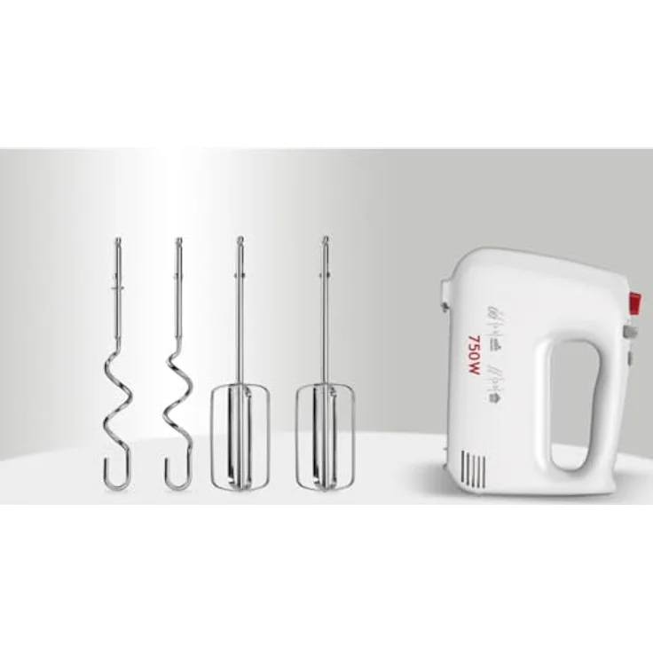 MPM Handmixer MMR-19/B, 750 W mit 5 Geschwindigkeitsstufen, Turbo-Funktion und Sicherheitsschutz, Weiß – Bild 5