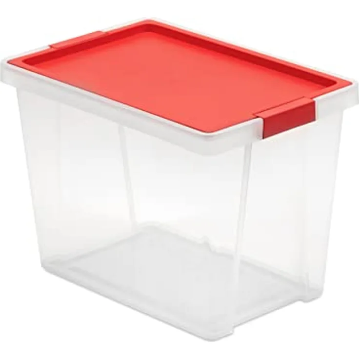 Tatay Aufbewahrungsbox mit deckel, 15L, Griffen, aus 100 prozent recycelten Materialien, transparent, BPA-frei, Rot. Maße 25 x 36 x 26 cm, 1157518