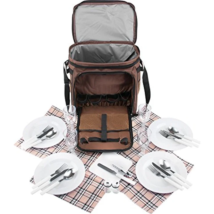 Anndora Picknicktasche braun retro Kühltasche inkl. Zubehör 4 Personen 29 Teile – Bild 7